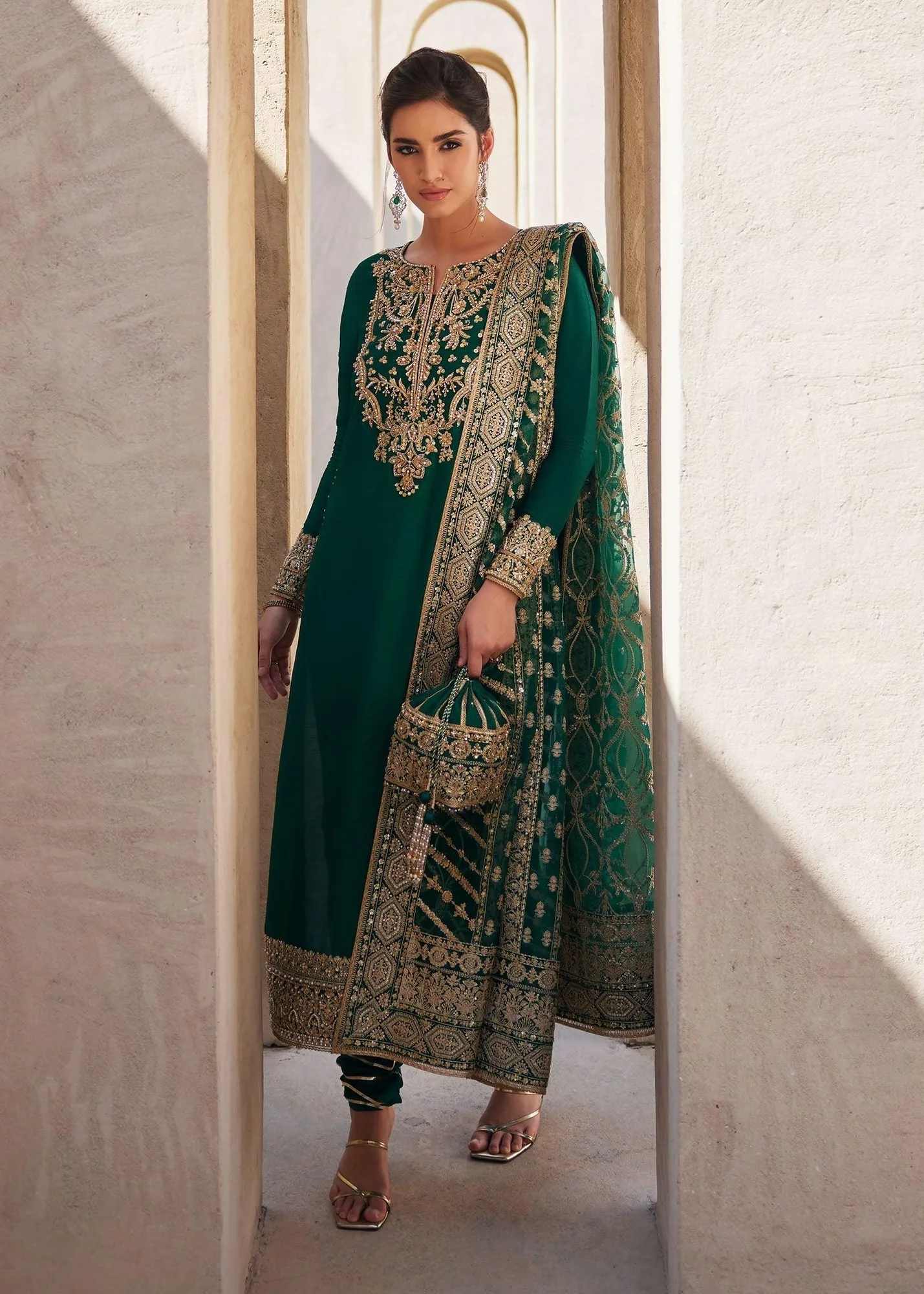 Kanwal Malik Laira Formals Green Raw Silk – view 2 – Poshaq