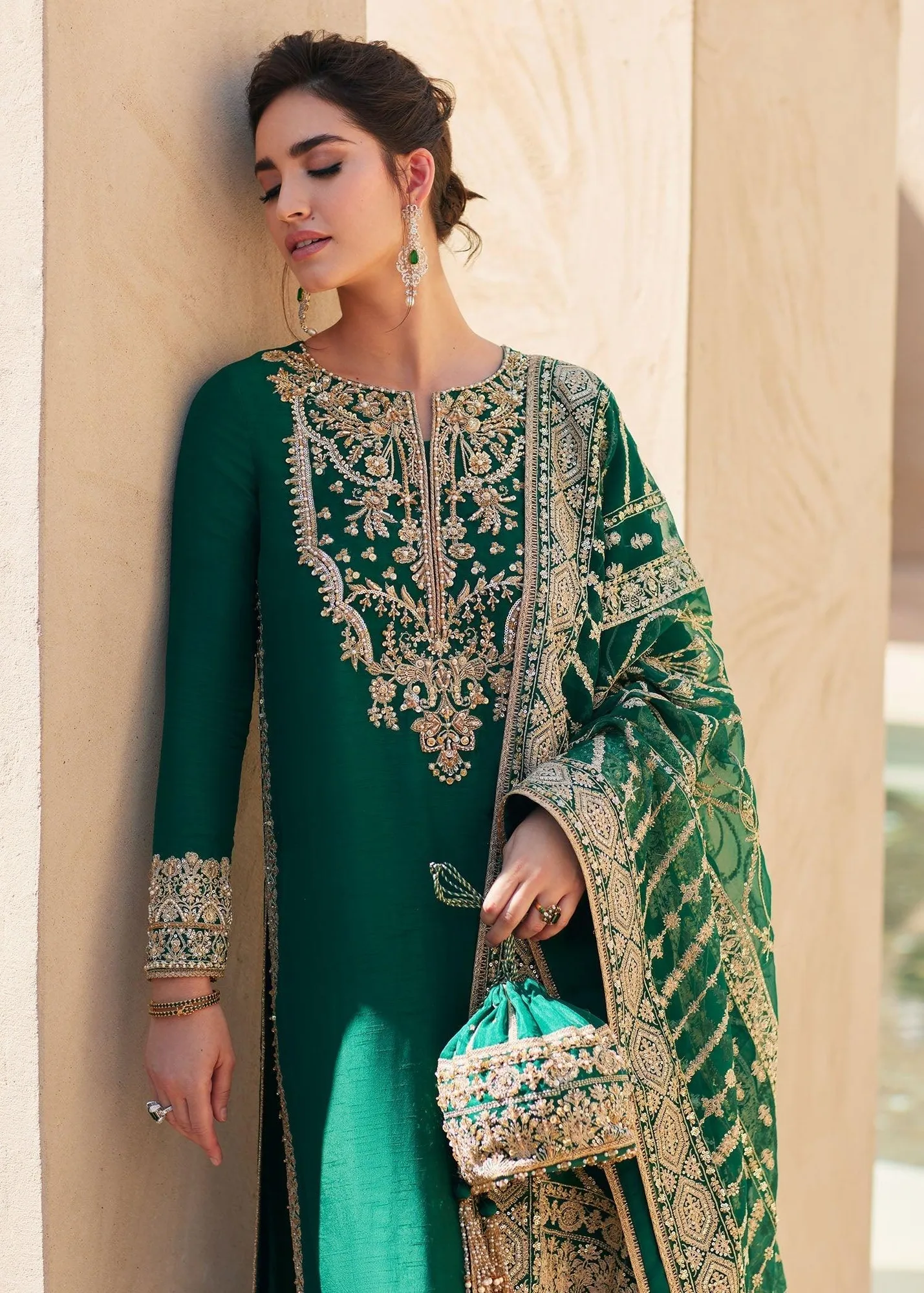 Kanwal Malik Laira Formals Green Raw Silk – view 3 – Poshaq