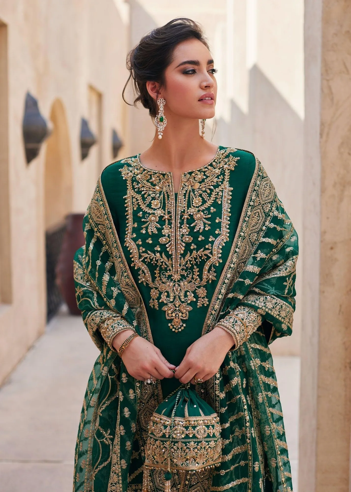 Kanwal Malik Laira Formals Green Raw Silk – view 4 – Poshaq