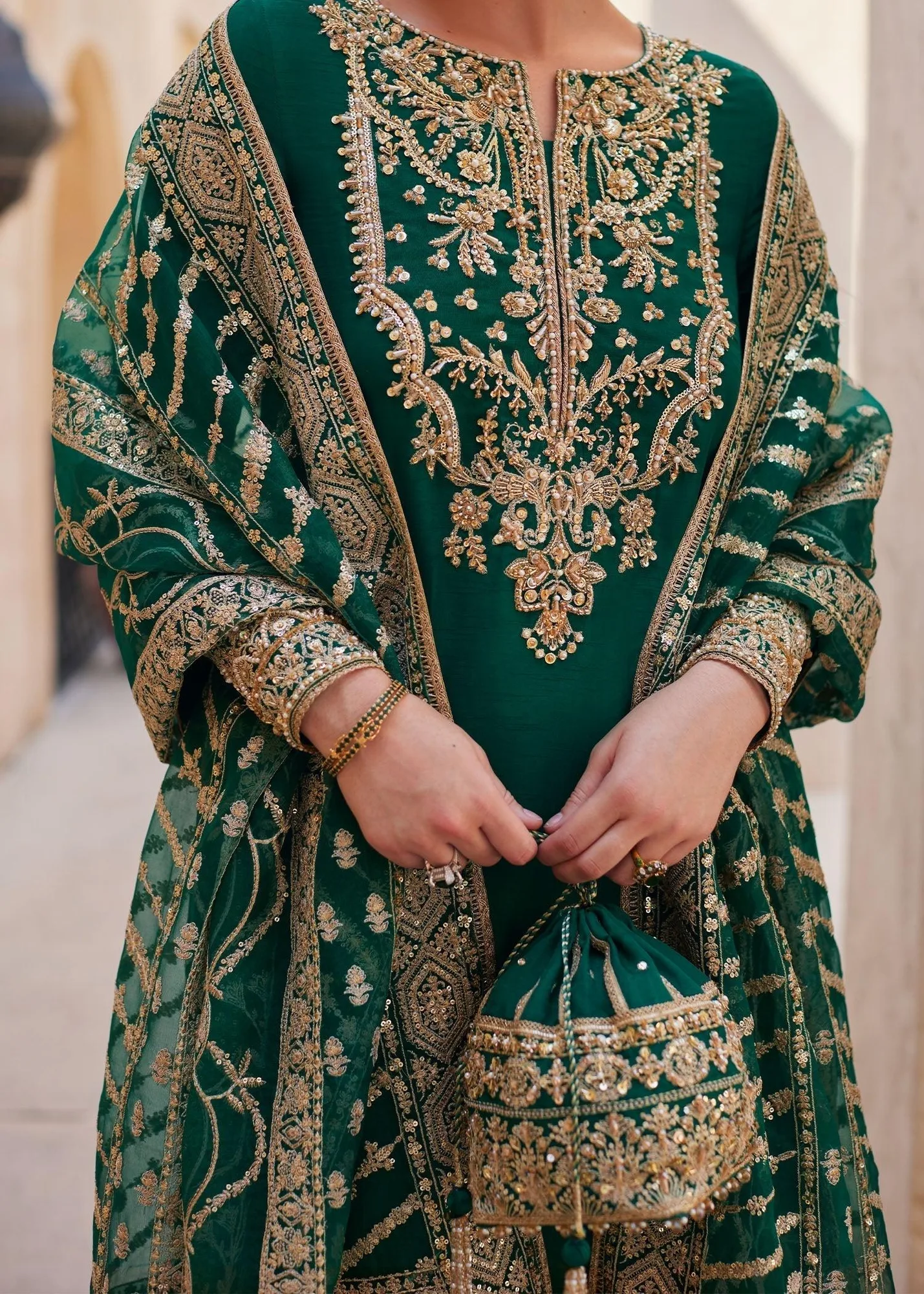 Kanwal Malik Laira Formals Green Raw Silk – view 5 – Poshaq