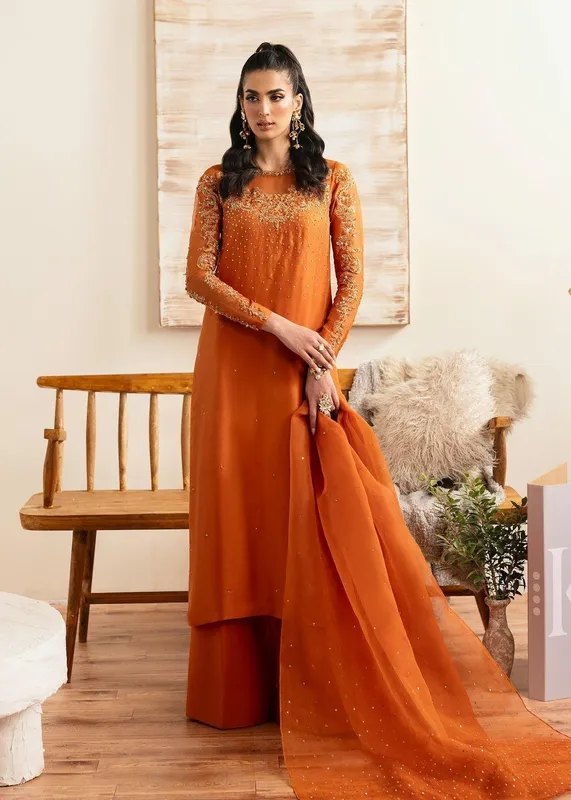 Kanwal Malik Miray Luxury Pret Rust Raw Silk – view 1 – Poshaq