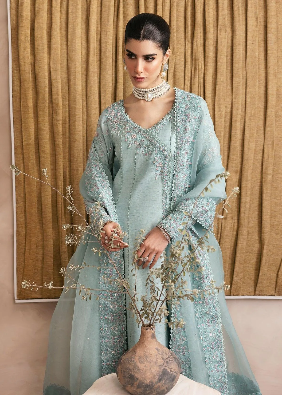 Kanwal Malik Miray Luxury Pret Blue Raw Silk – view 3 – Poshaq