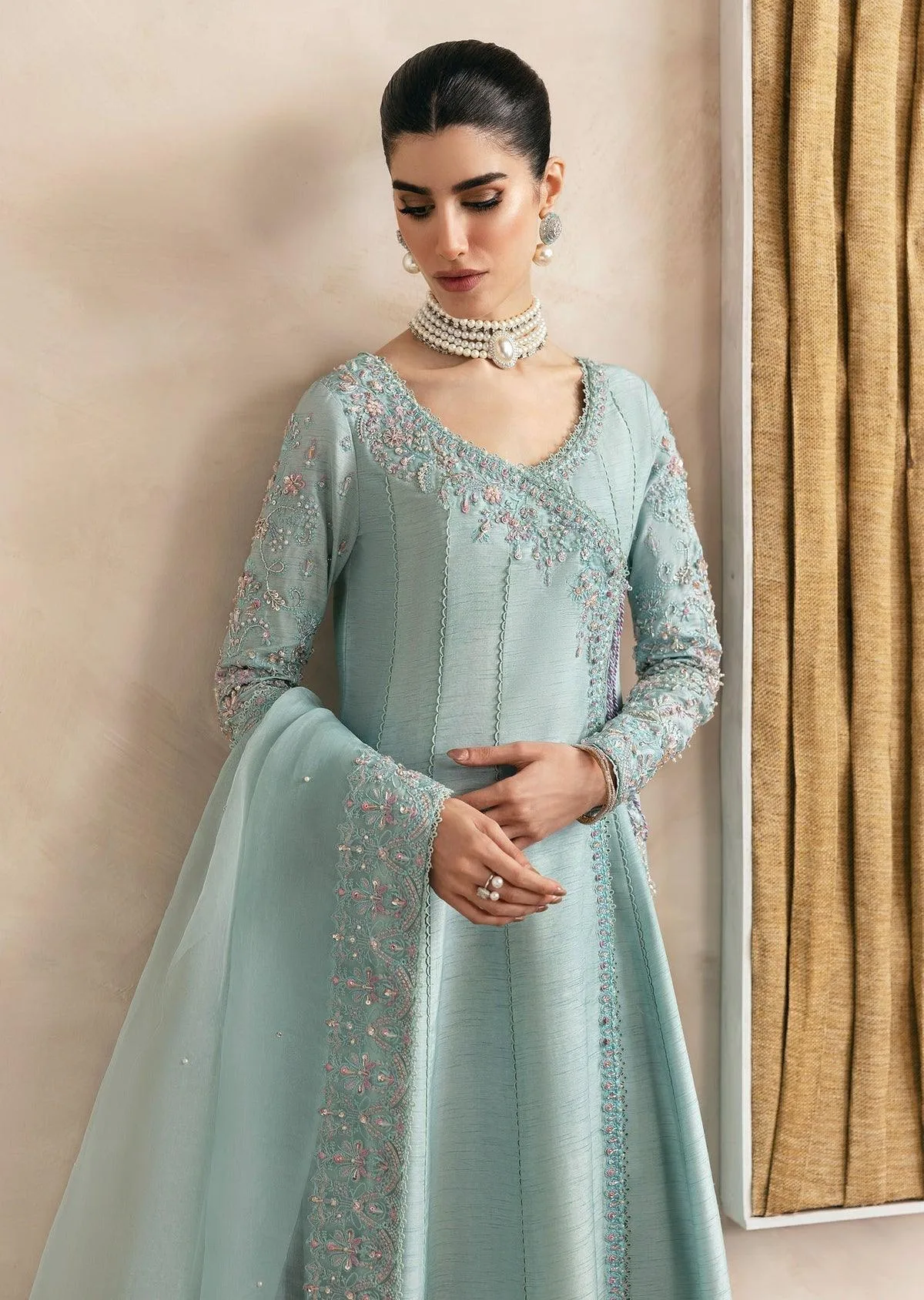 Kanwal Malik Miray Luxury Pret Blue Raw Silk – view 6 – Poshaq