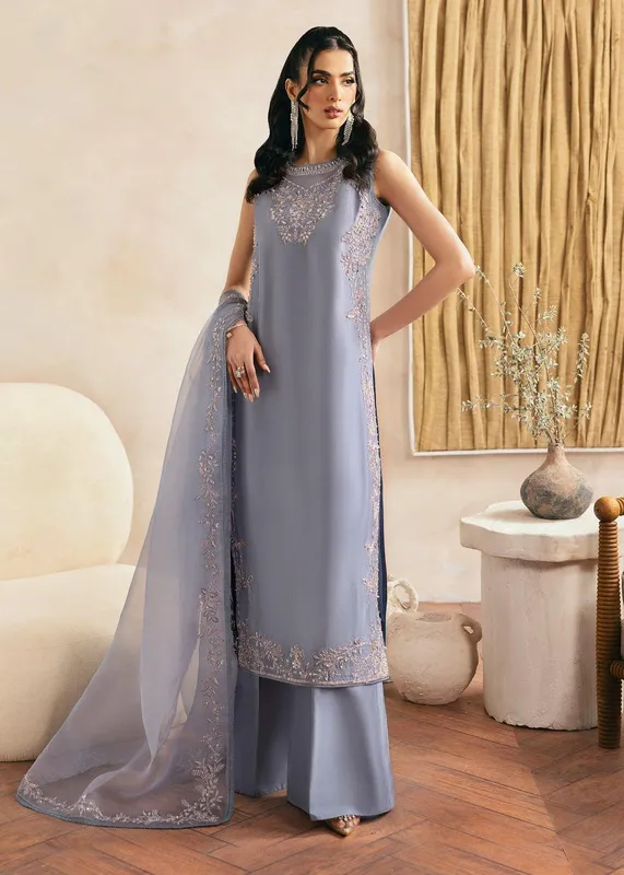 Kanwal Malik Miray Luxury Pret Grey Raw Silk – view 1 – Poshaq