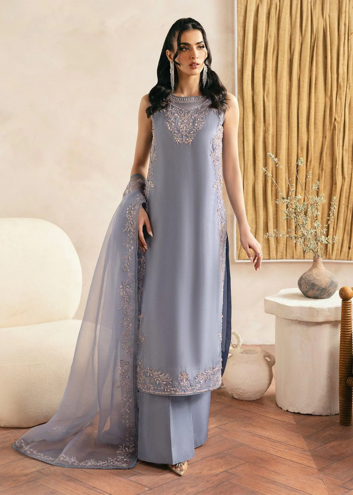 Kanwal Malik Miray Luxury Pret Grey Raw Silk – view 2 – Poshaq