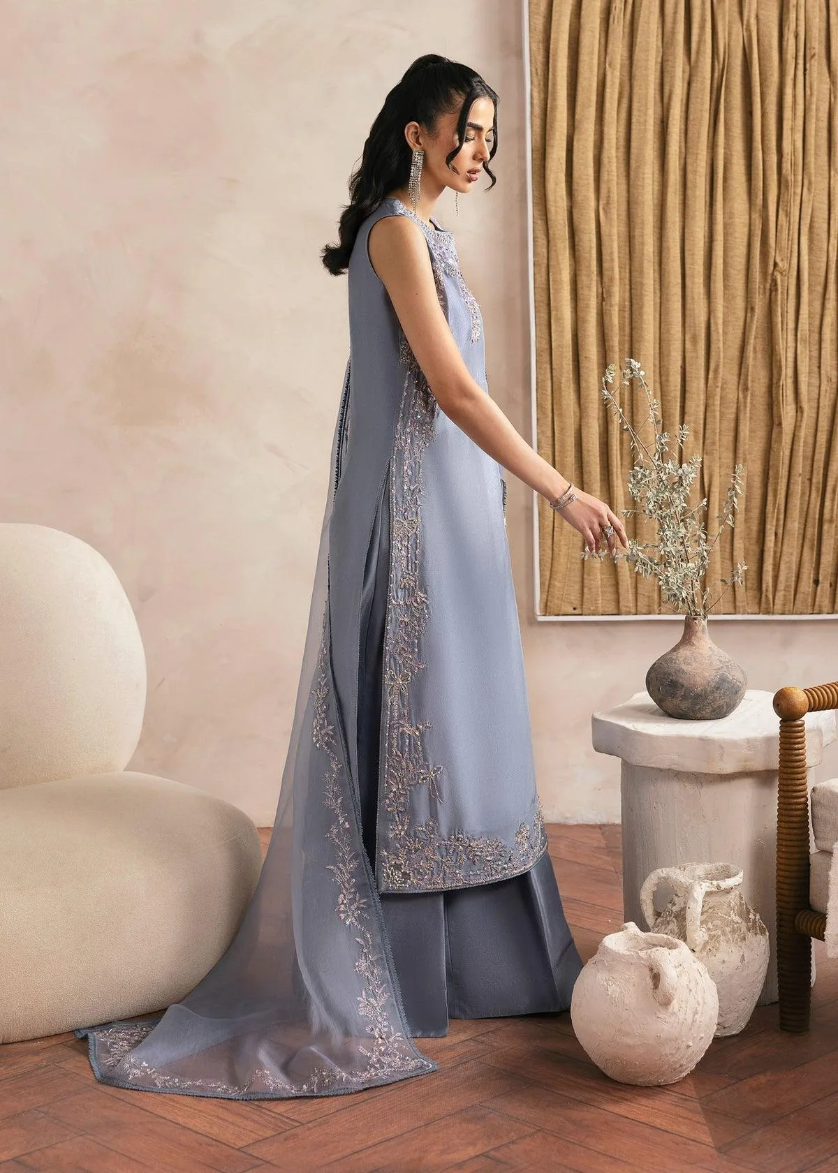 Kanwal Malik Miray Luxury Pret Grey Raw Silk – view 3 – Poshaq