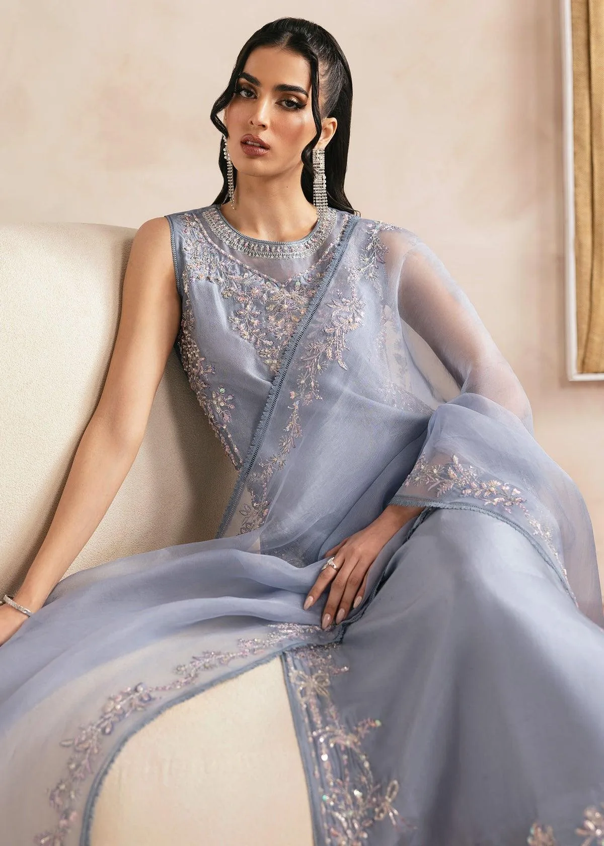 Kanwal Malik Miray Luxury Pret Grey Raw Silk – view 4 – Poshaq