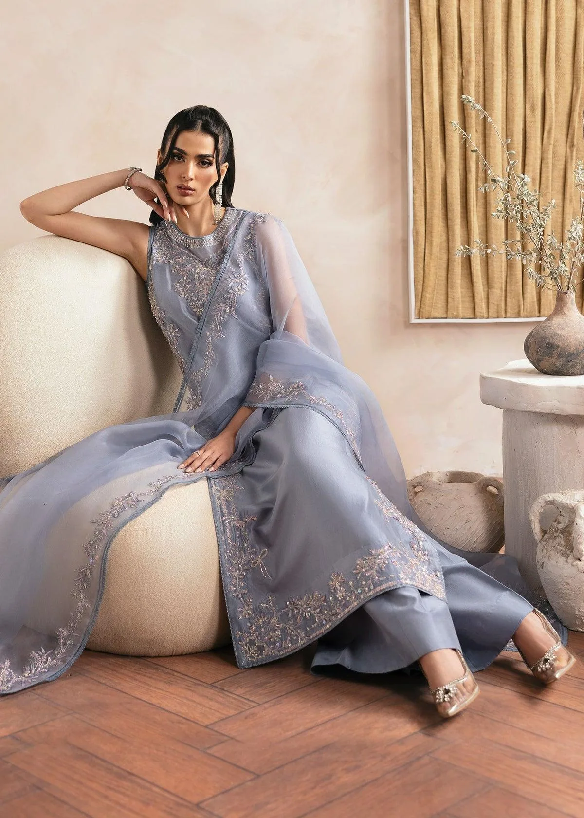 Kanwal Malik Miray Luxury Pret Grey Raw Silk – view 5 – Poshaq