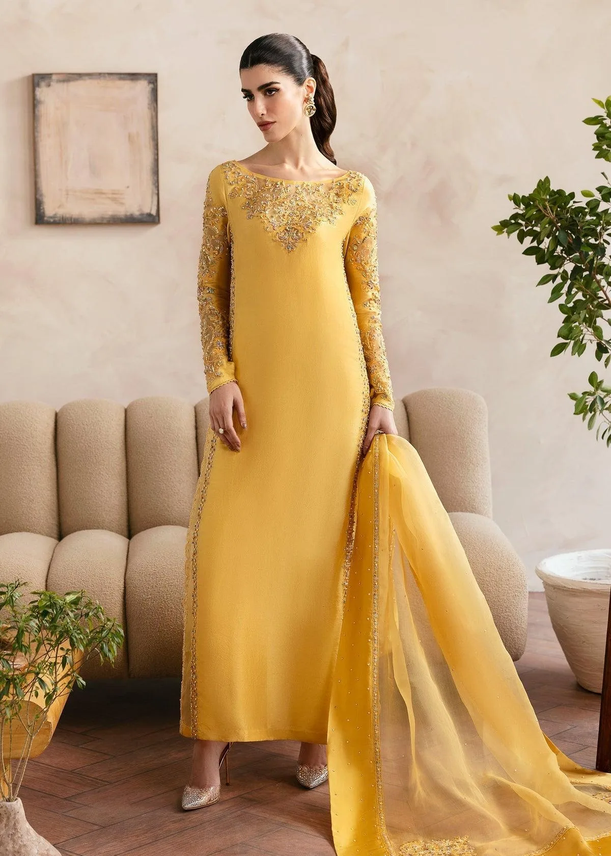 Kanwal Malik Miray Luxury Pret Yellow Organza – view 1 – Poshaq