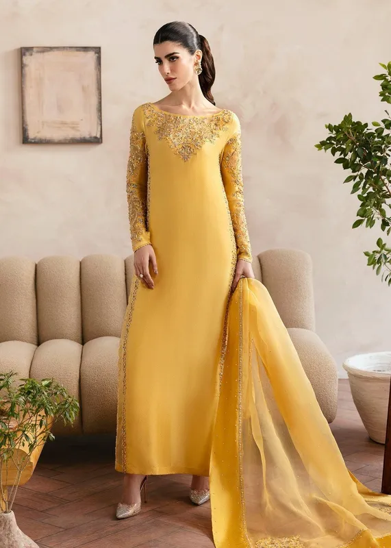 Kanwal Malik Miray Luxury Pret Yellow Organza – view 1 – Poshaq