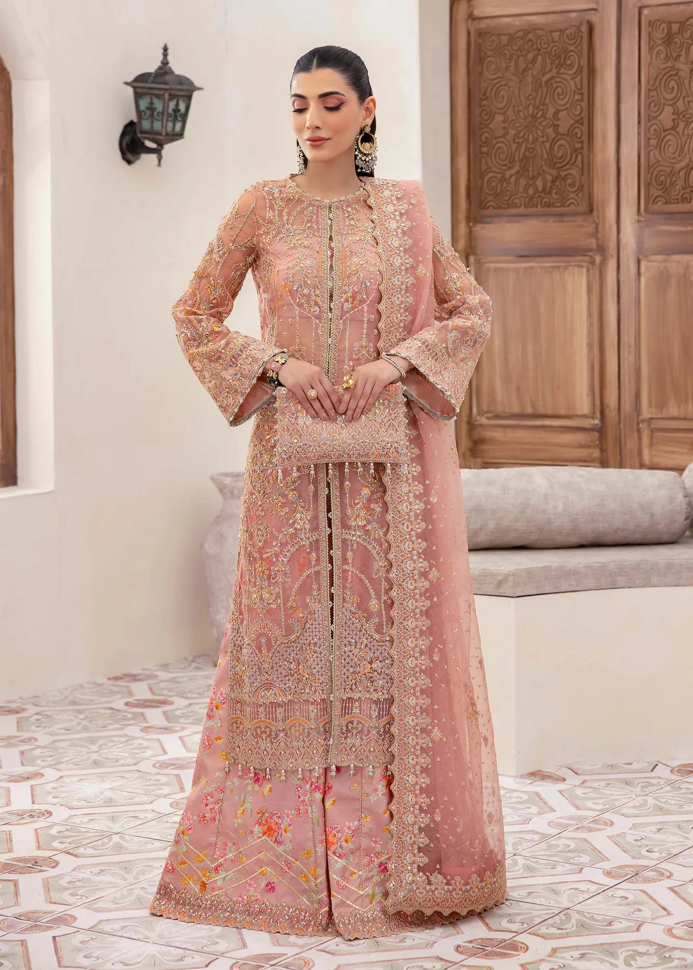 Kanwal Malik Mirha Eid Luxury Pret 25 Peach Organza – view 1 – Poshaq