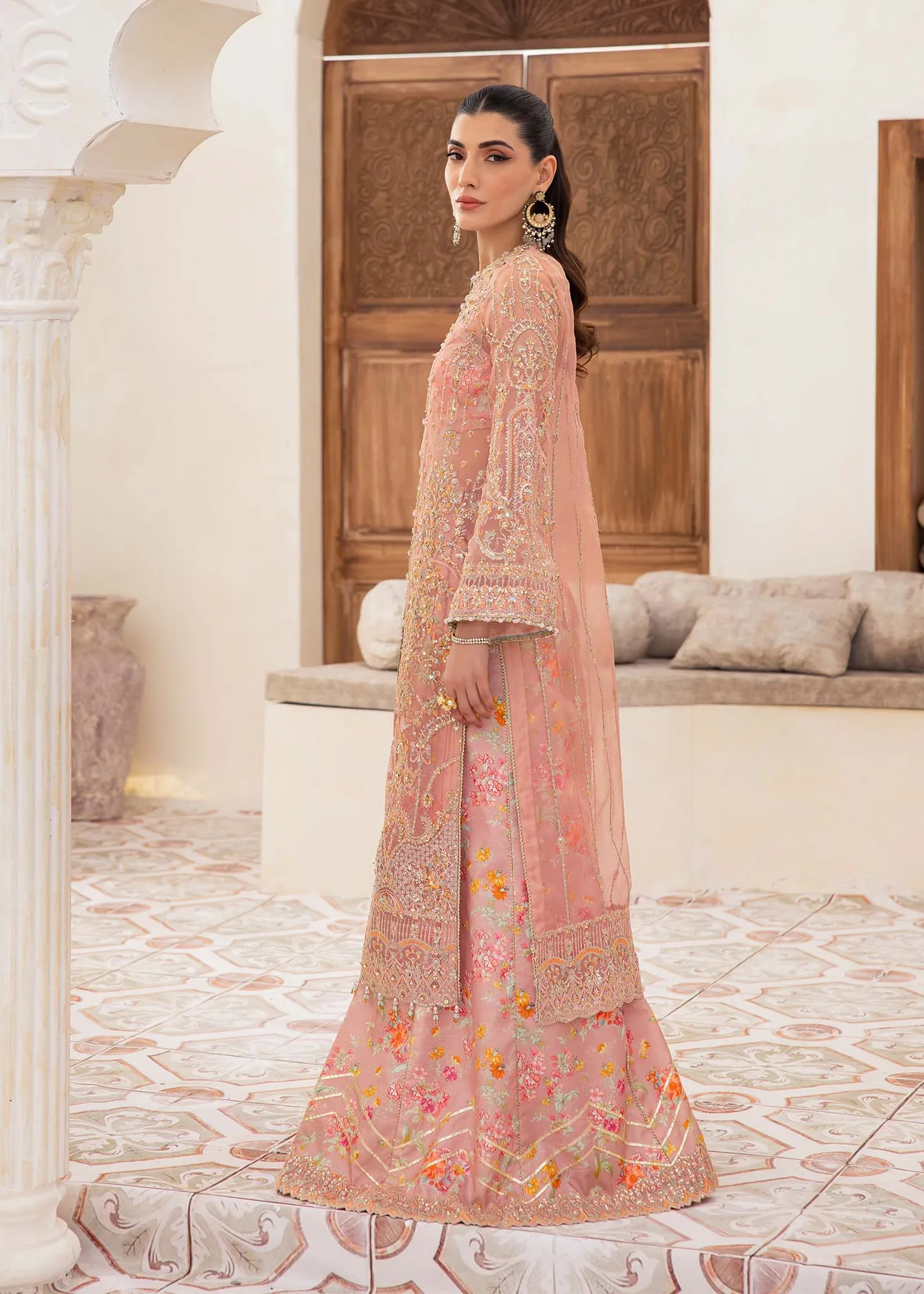 Kanwal Malik Mirha Eid Luxury Pret 25 Peach Organza – view 2 – Poshaq