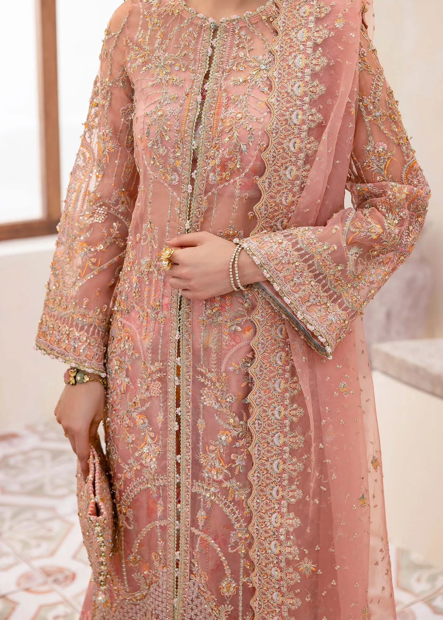 Kanwal Malik Mirha Eid Luxury Pret 25 Peach Organza – view 3 – Poshaq