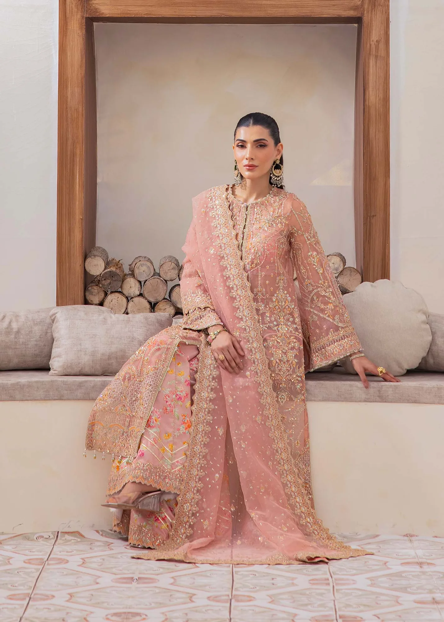Kanwal Malik Mirha Eid Luxury Pret 25 Peach Organza – view 4 – Poshaq
