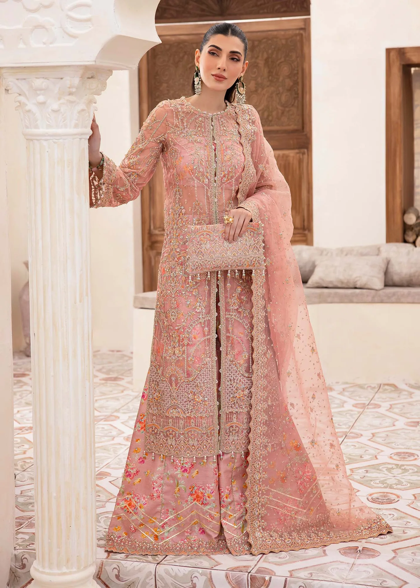 Kanwal Malik Mirha Eid Luxury Pret 25 Peach Organza – view 5 – Poshaq