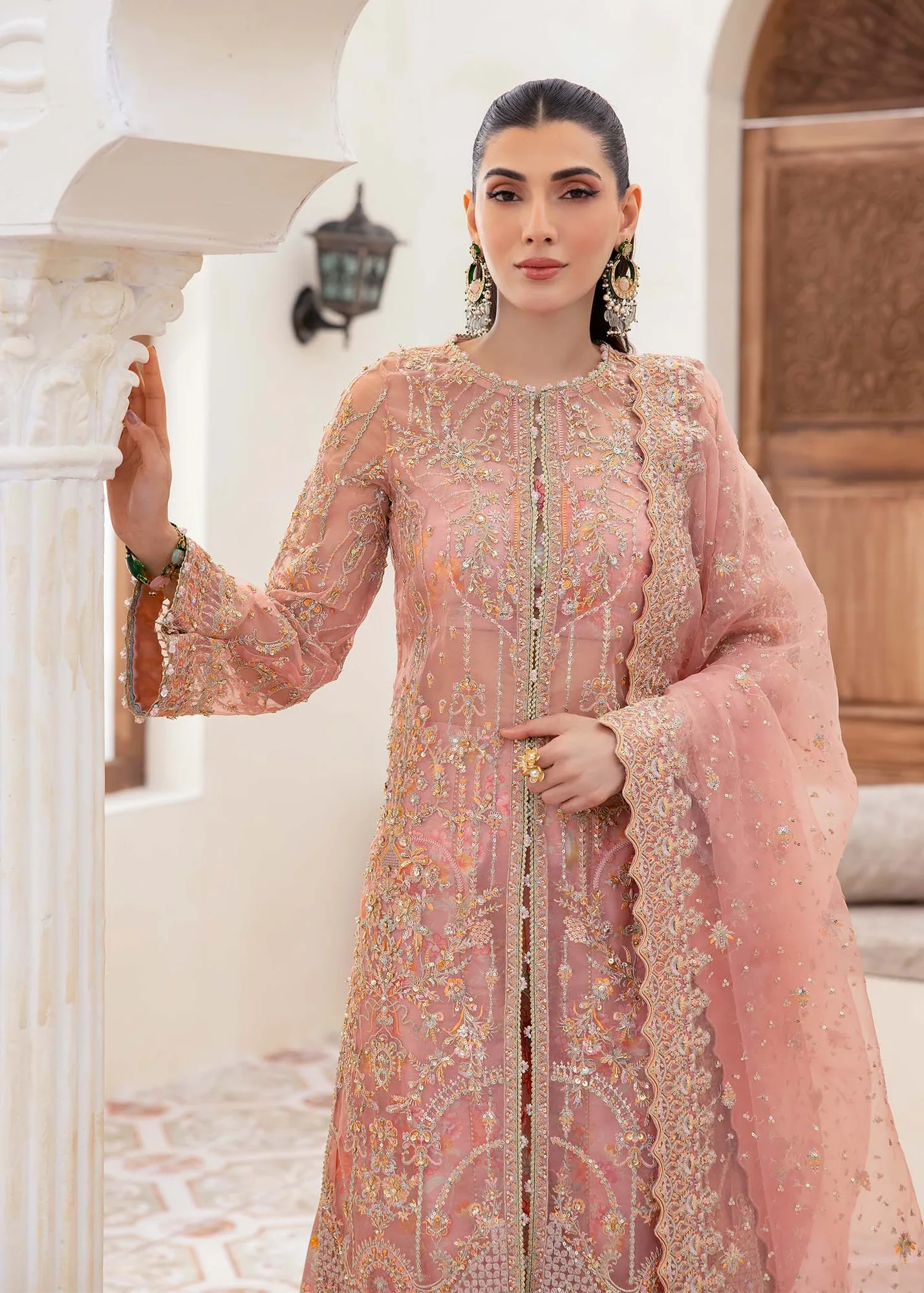 Kanwal Malik Mirha Eid Luxury Pret 25 Peach Organza – view 6 – Poshaq