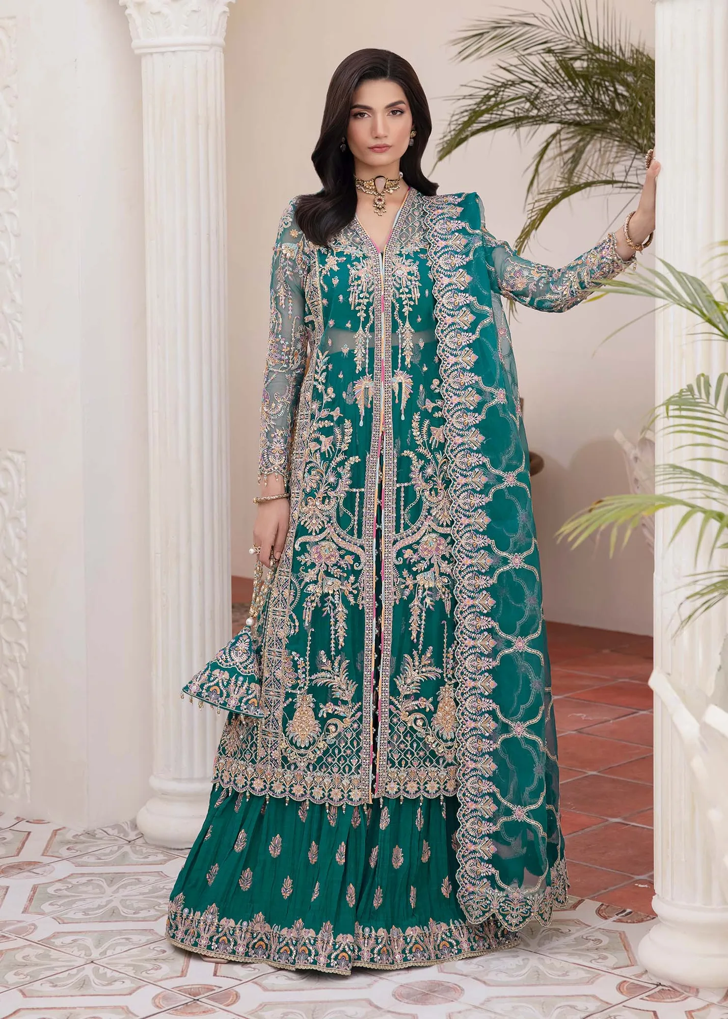 Kanwal Malik Mirha Eid Luxury Pret 25 Teal Organza – view 1 – Poshaq