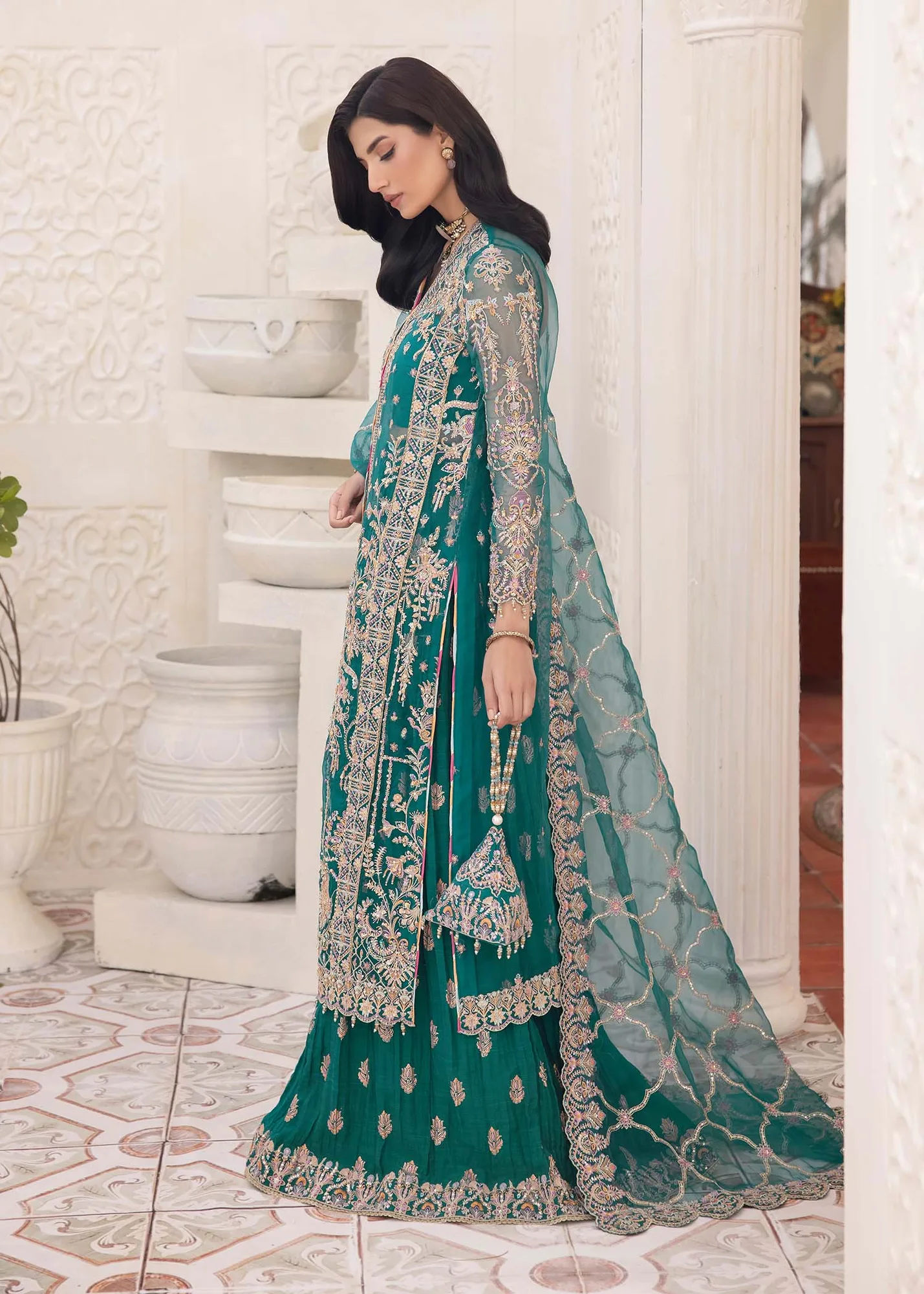 Kanwal Malik Mirha Eid Luxury Pret 25 Teal Organza – view 2 – Poshaq