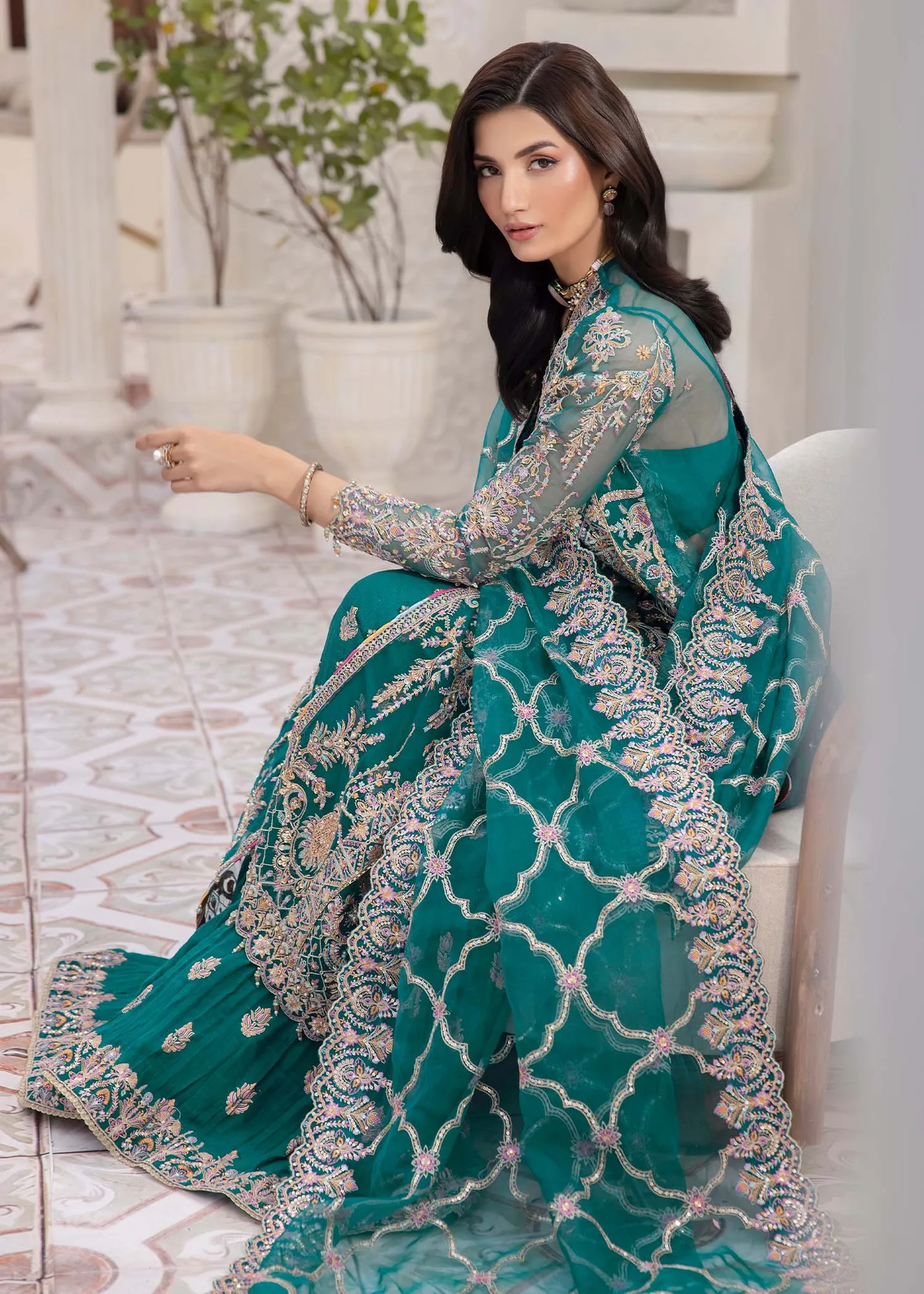 Kanwal Malik Mirha Eid Luxury Pret 25 Teal Organza – view 3 – Poshaq