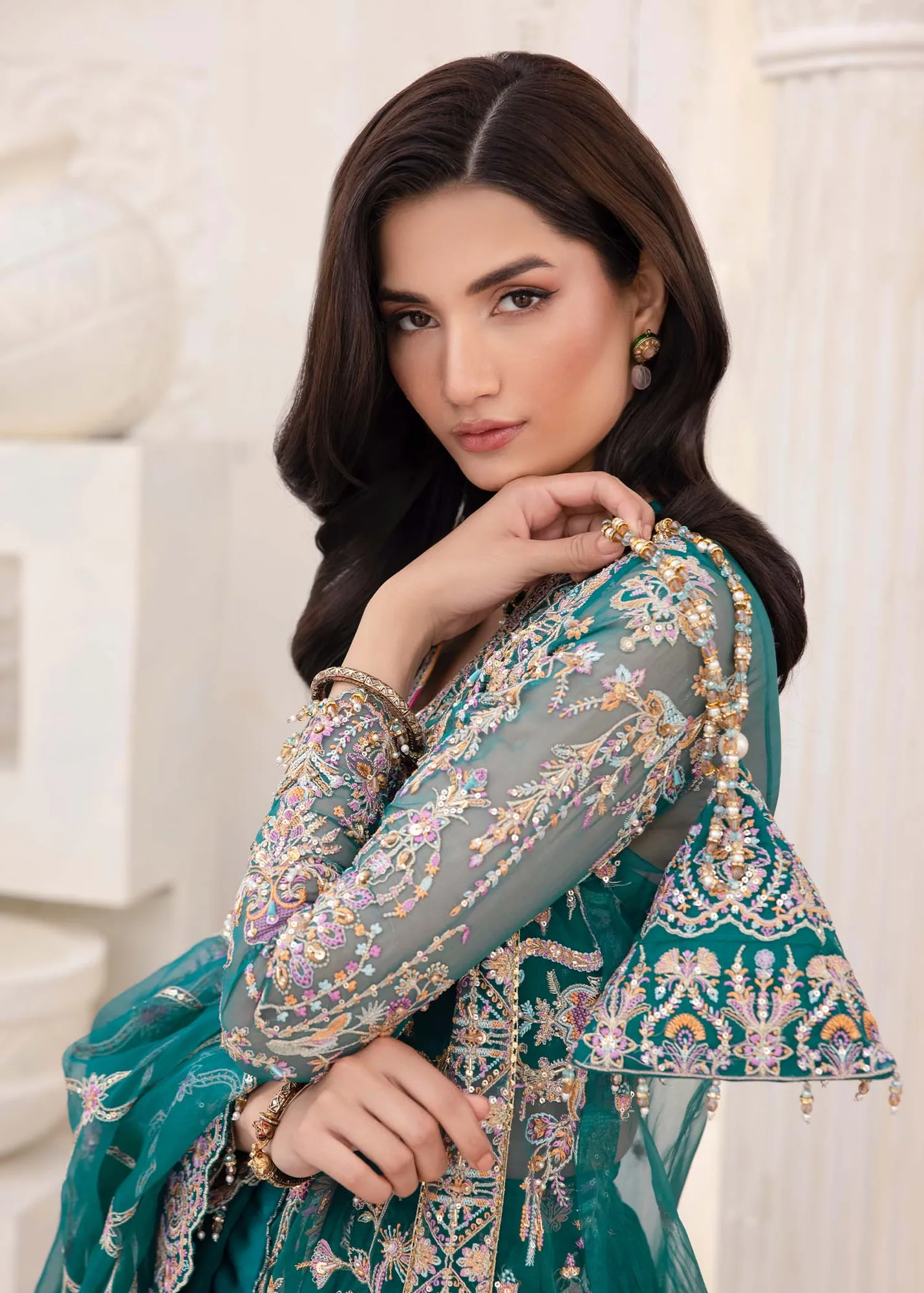 Kanwal Malik Mirha Eid Luxury Pret 25 Teal Organza – view 4 – Poshaq