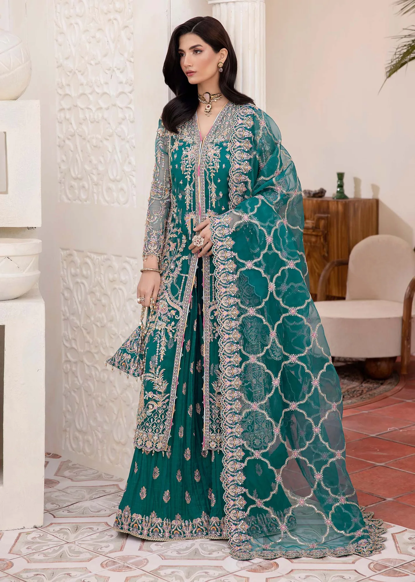 Kanwal Malik Mirha Eid Luxury Pret 25 Teal Organza – view 5 – Poshaq