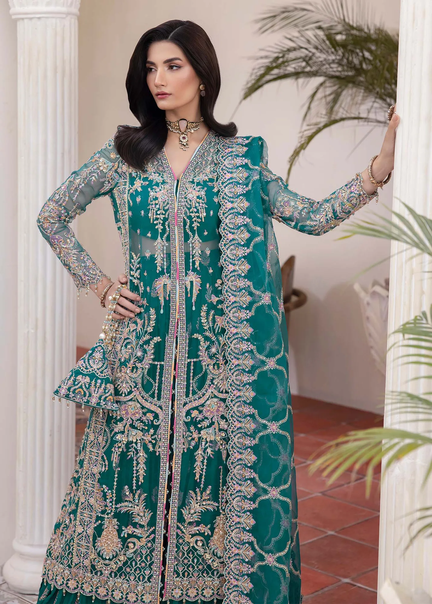 Kanwal Malik Mirha Eid Luxury Pret 25 Teal Organza – view 7 – Poshaq