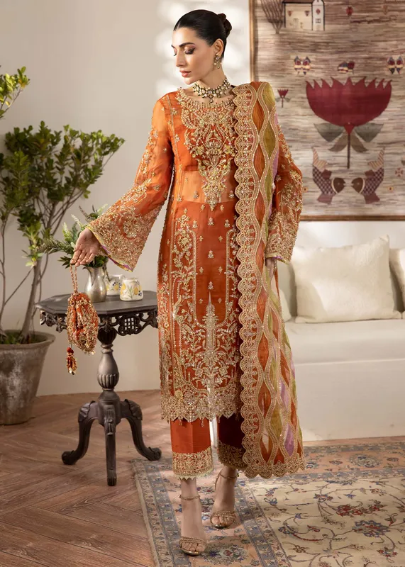 Kanwal Malik Mirha Eid Luxury Pret 25 Rust Organza – view 1 – Poshaq