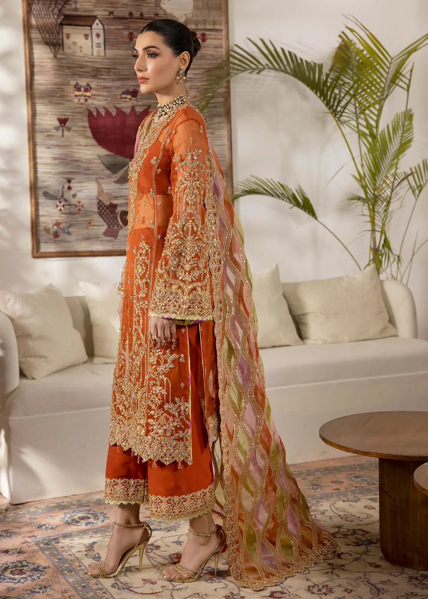 Kanwal Malik Mirha Eid Luxury Pret 25 Rust Organza – view 2 – Poshaq