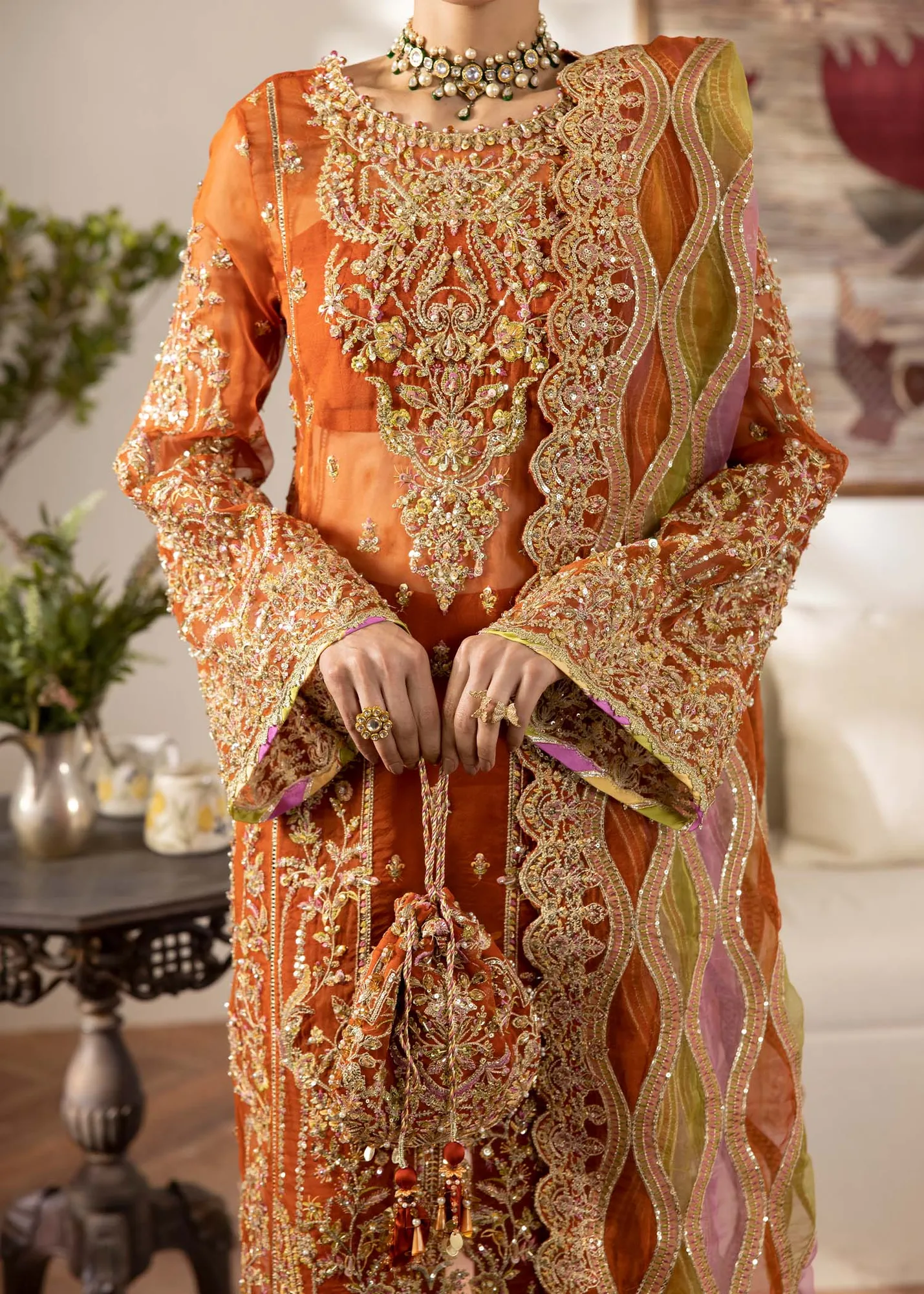 Kanwal Malik Mirha Eid Luxury Pret 25 Rust Organza – view 3 – Poshaq