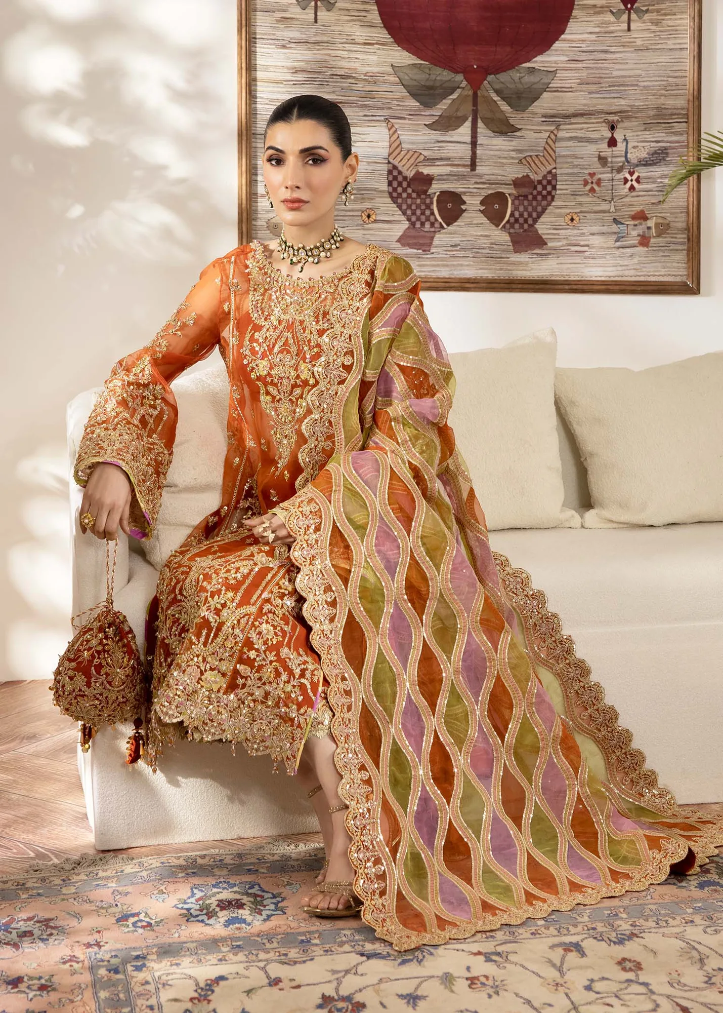 Kanwal Malik Mirha Eid Luxury Pret 25 Rust Organza – view 4 – Poshaq