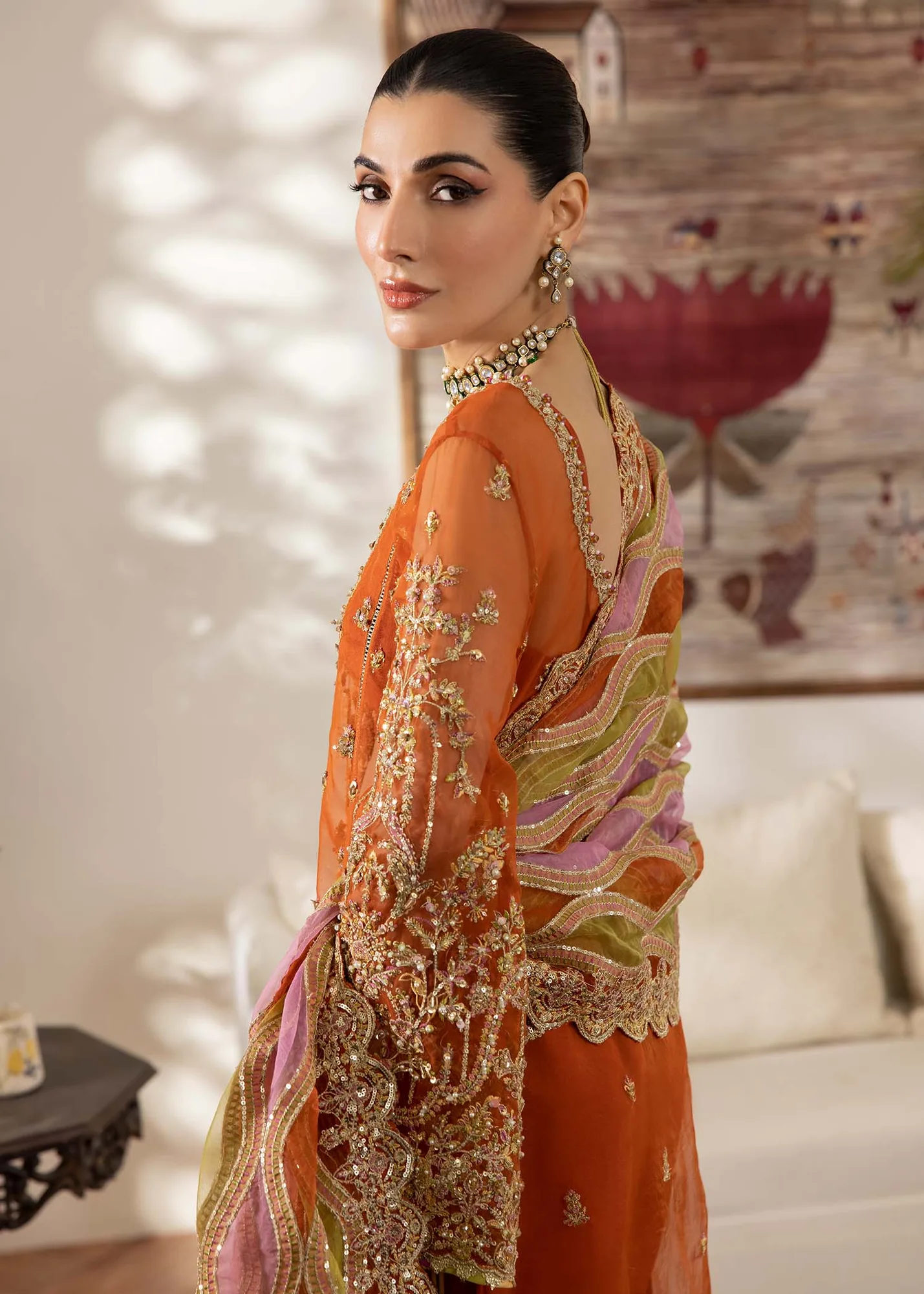 Kanwal Malik Mirha Eid Luxury Pret 25 Rust Organza – view 5 – Poshaq
