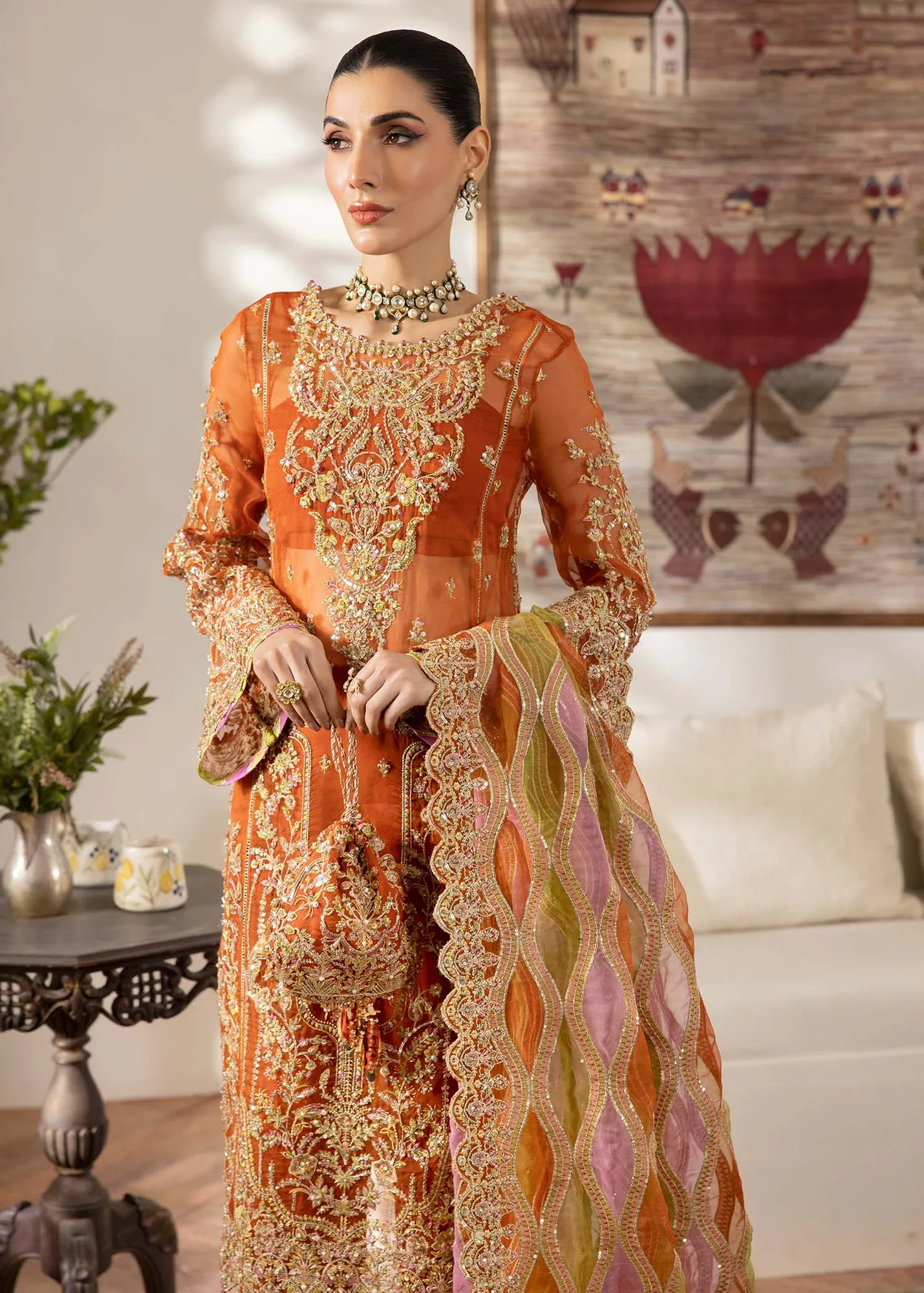 Kanwal Malik Mirha Eid Luxury Pret 25 Rust Organza – view 6 – Poshaq