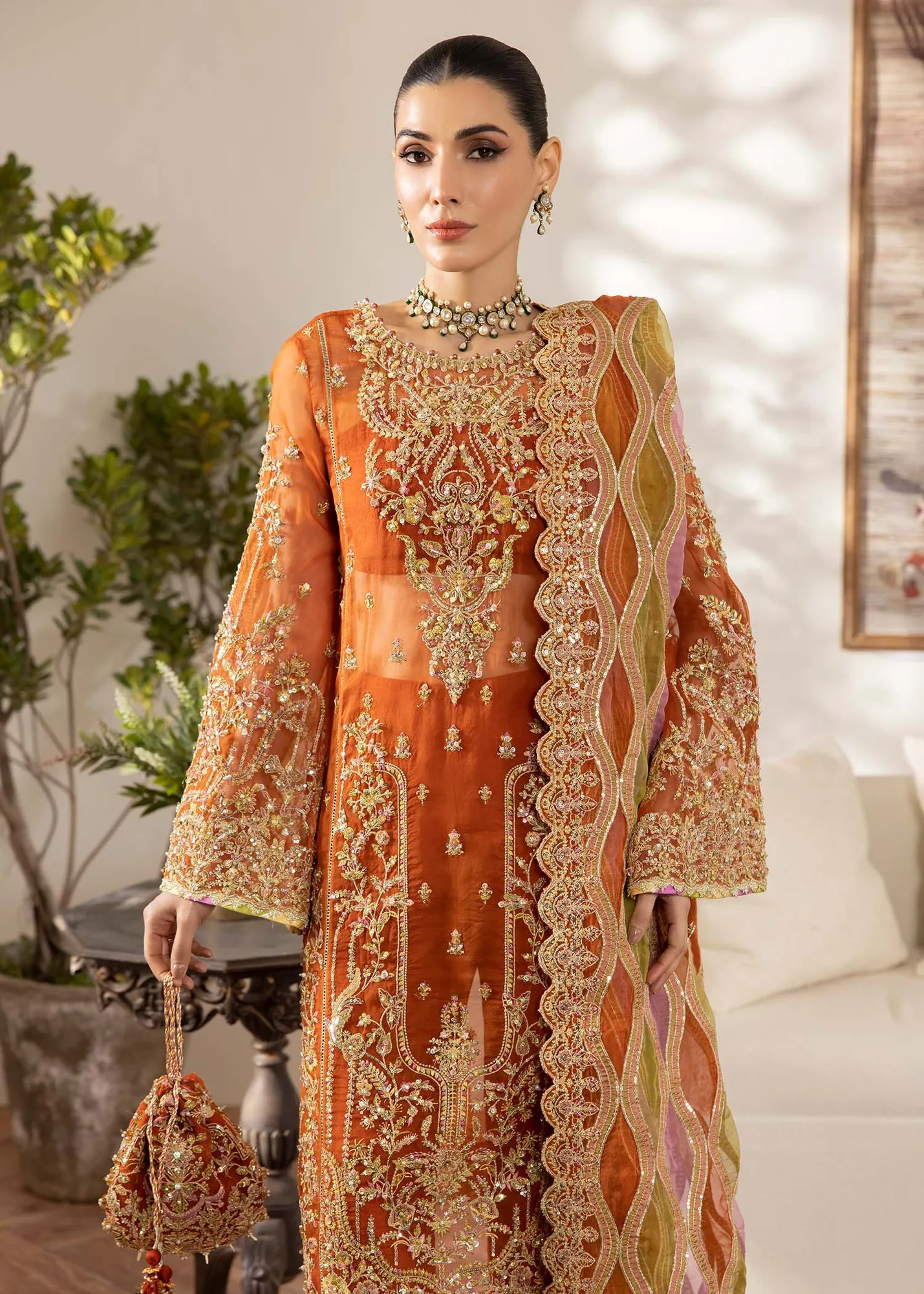 Kanwal Malik Mirha Eid Luxury Pret 25 Rust Organza – view 7 – Poshaq