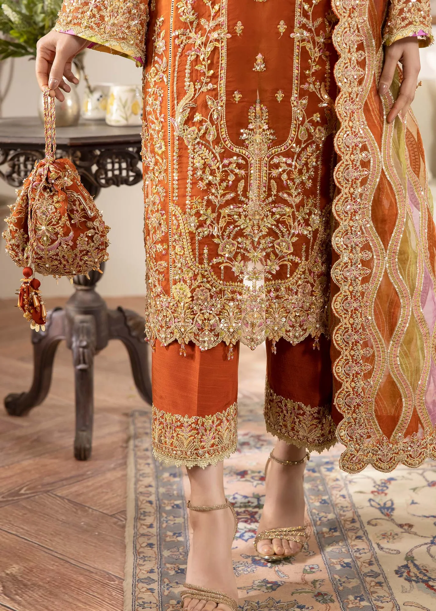 Kanwal Malik Mirha Eid Luxury Pret 25 Rust Organza – view 8 – Poshaq