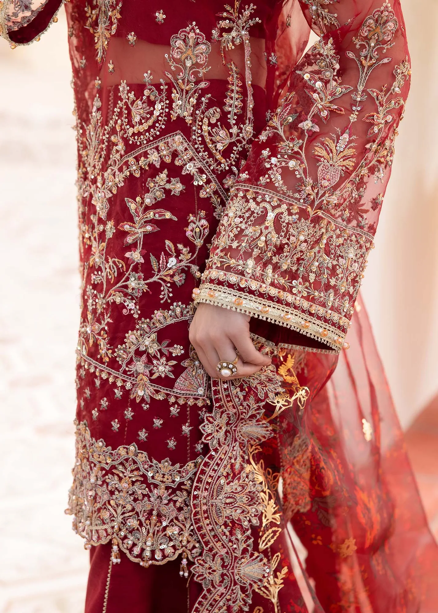 Kanwal Malik Mirha Eid Luxury Pret 25 Red Organza – view 3 – Poshaq