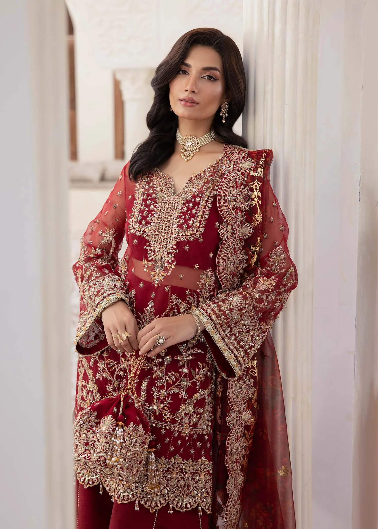 Kanwal Malik Mirha Eid Luxury Pret 25 Red Organza – view 4 – Poshaq