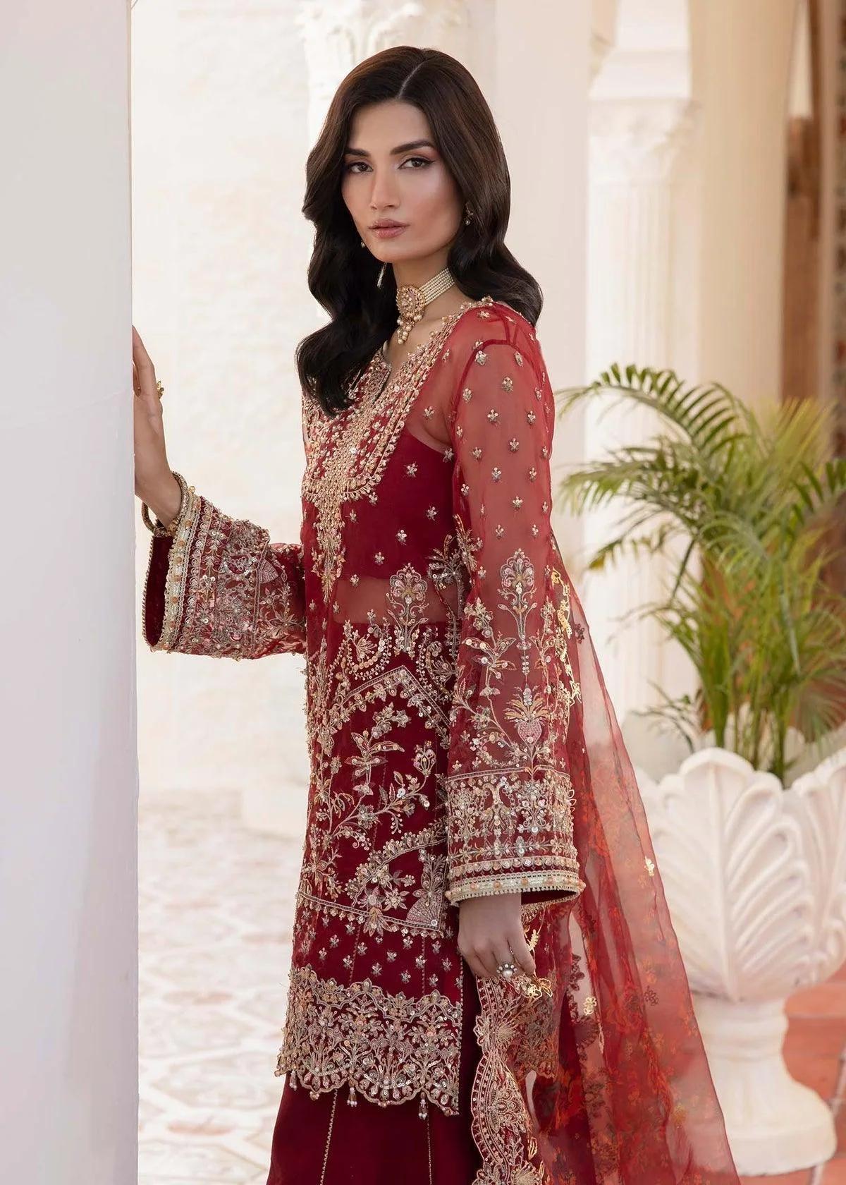 Kanwal Malik Mirha Eid Luxury Pret 25 Red Organza – view 5 – Poshaq