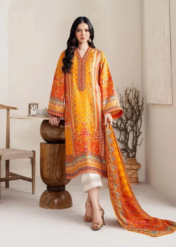 Kanwal Malik Rosalia Silk Eid 25 Orange Raw Silk – view 1 – Poshaq