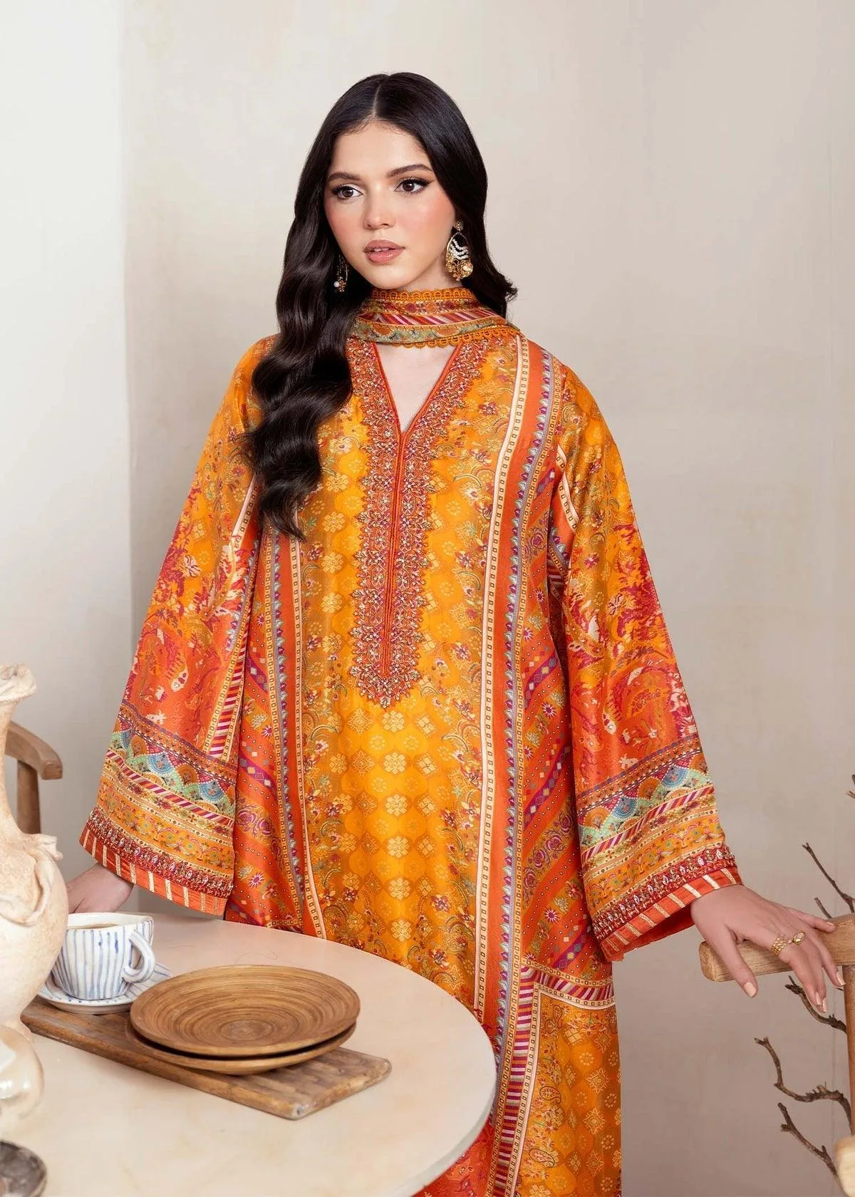Kanwal Malik Rosalia Silk Eid 25 Orange Raw Silk – view 2 – Poshaq
