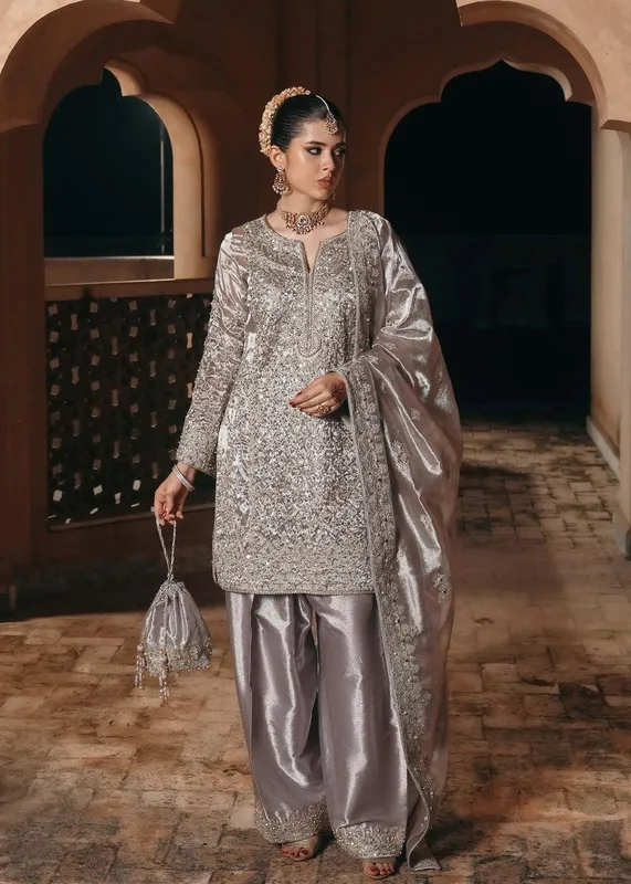 Kanwal Malik Saheli Luxury Pret 24 Silver Tissue – view 1 – Poshaq