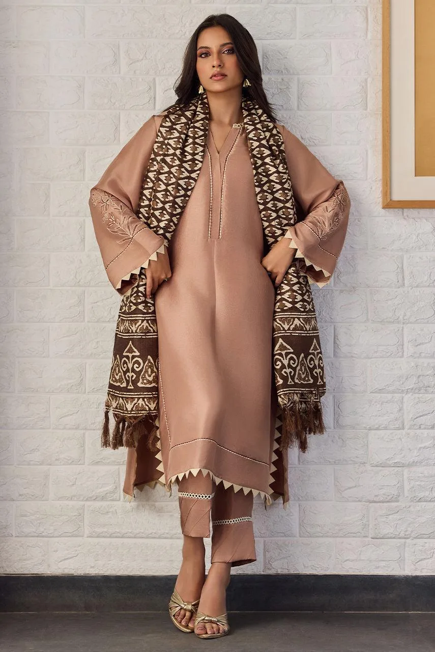 Deepak Perwani Nazia Eid Edit 26 Brown Raw Silk – view 1 – Poshaq