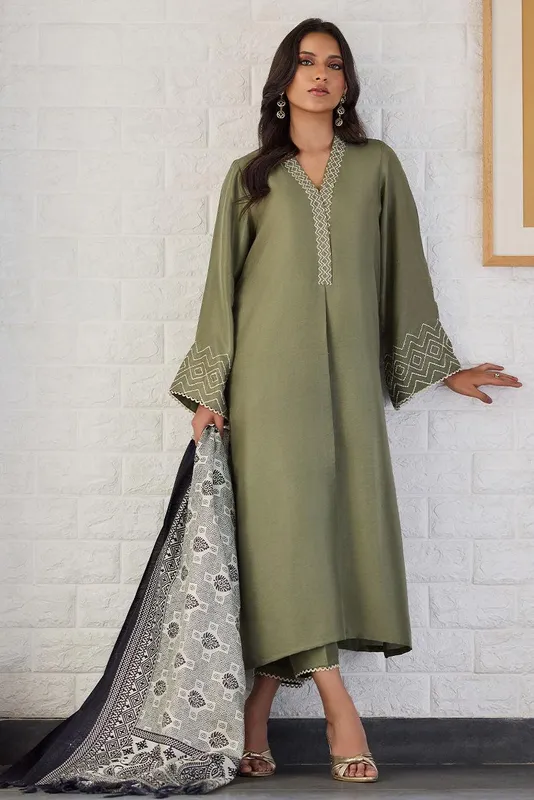Deepak Perwani Nazia Eid Edit 26 Green Raw Silk – view 1 – Poshaq