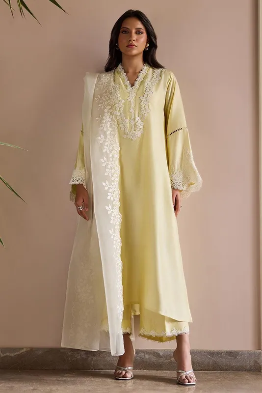 Deepak Perwani Nazia Eid Edit 26 Yellow Raw Silk – view 1 – Poshaq