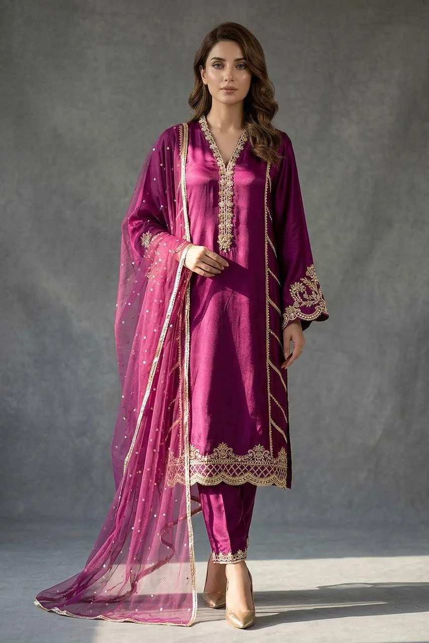 Deepak Perwani Nazia Eid Edit 26 Magenta Silk – view 1 – Poshaq