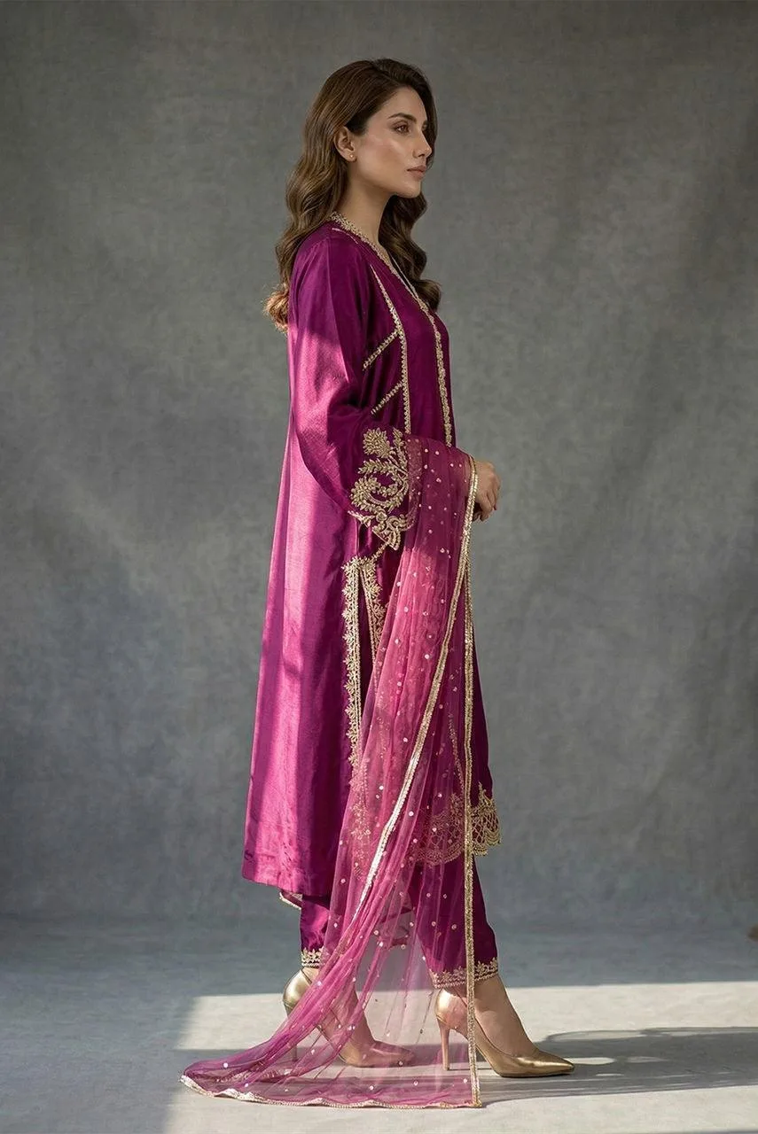 Deepak Perwani Nazia Eid Edit 26 Magenta Silk – view 3 – Poshaq