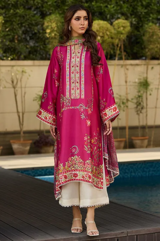 Deepak Perwani Eid Edit Magenta Silk – view 1 – Poshaq