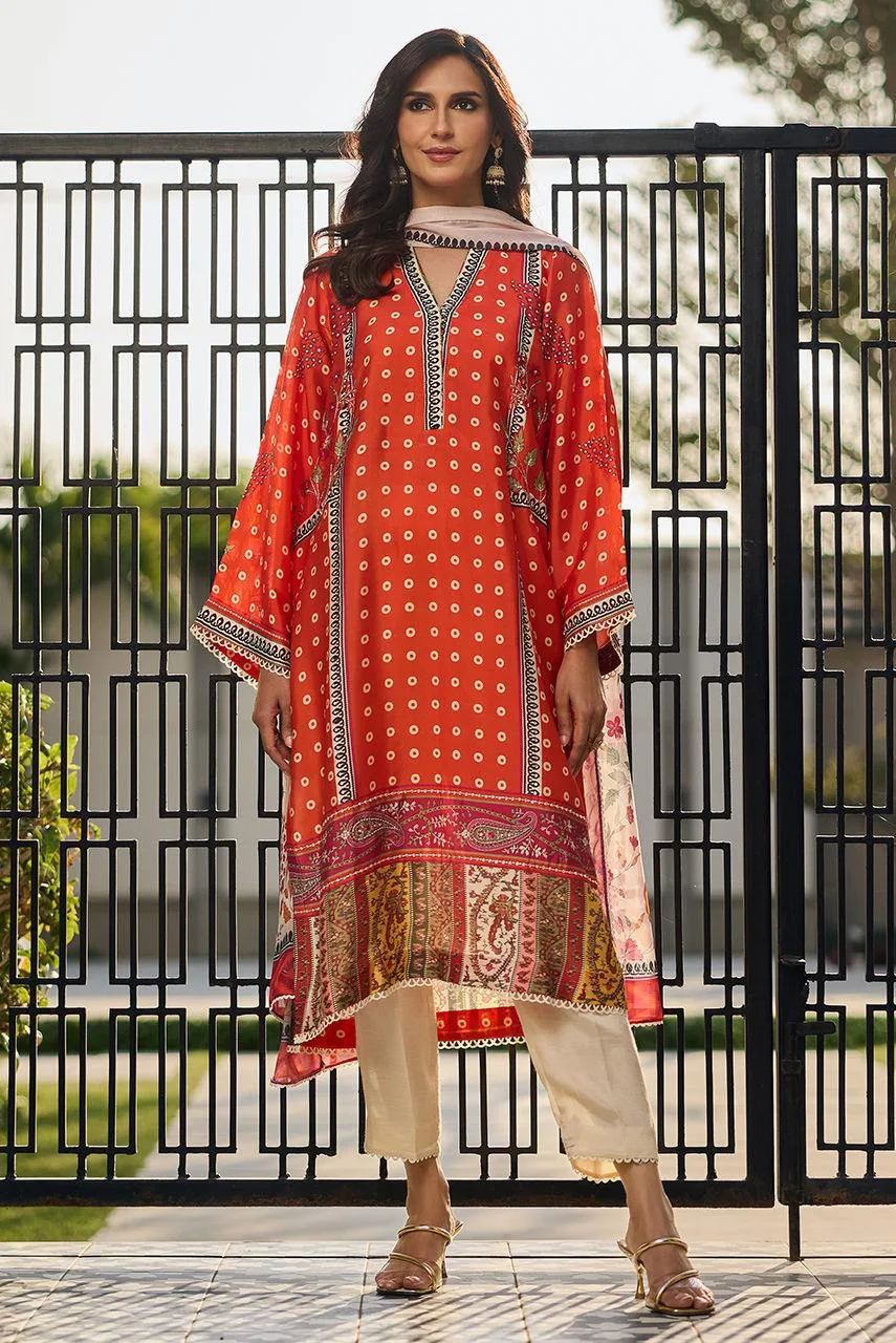 Deepak Perwani Eid Edit Orange Silk – view 1 – Poshaq