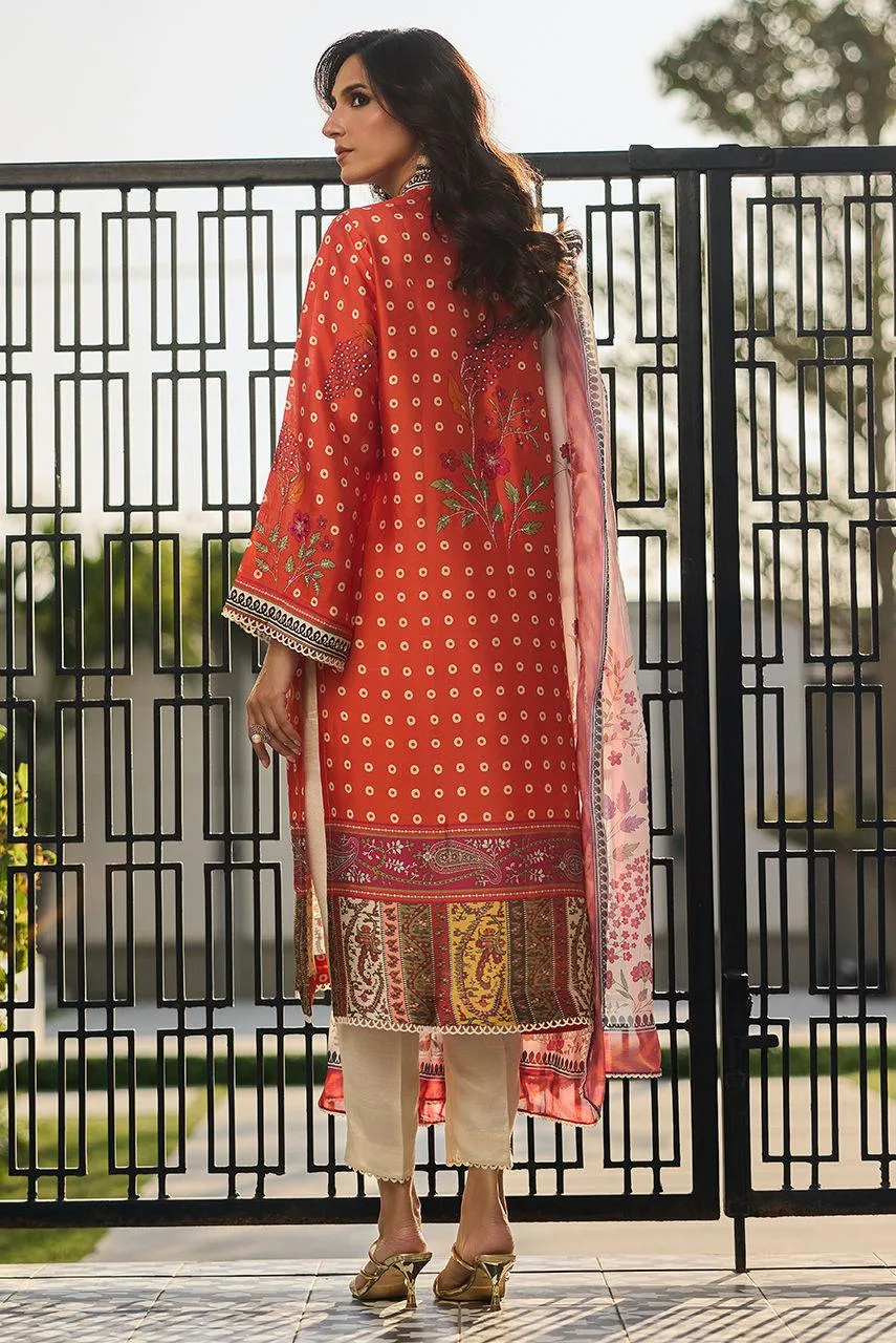 Deepak Perwani Eid Edit Orange Silk – view 2 – Poshaq