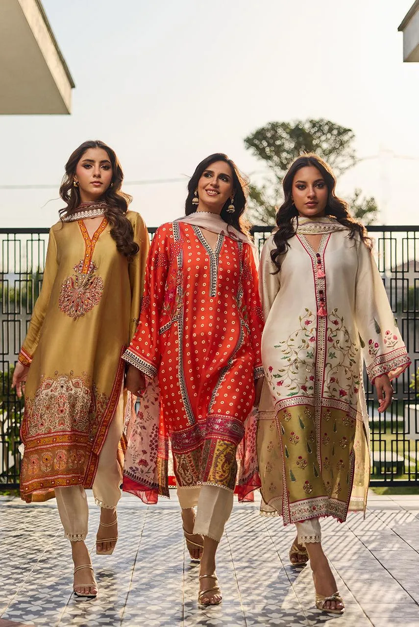 Deepak Perwani Eid Edit Orange Silk – view 5 – Poshaq