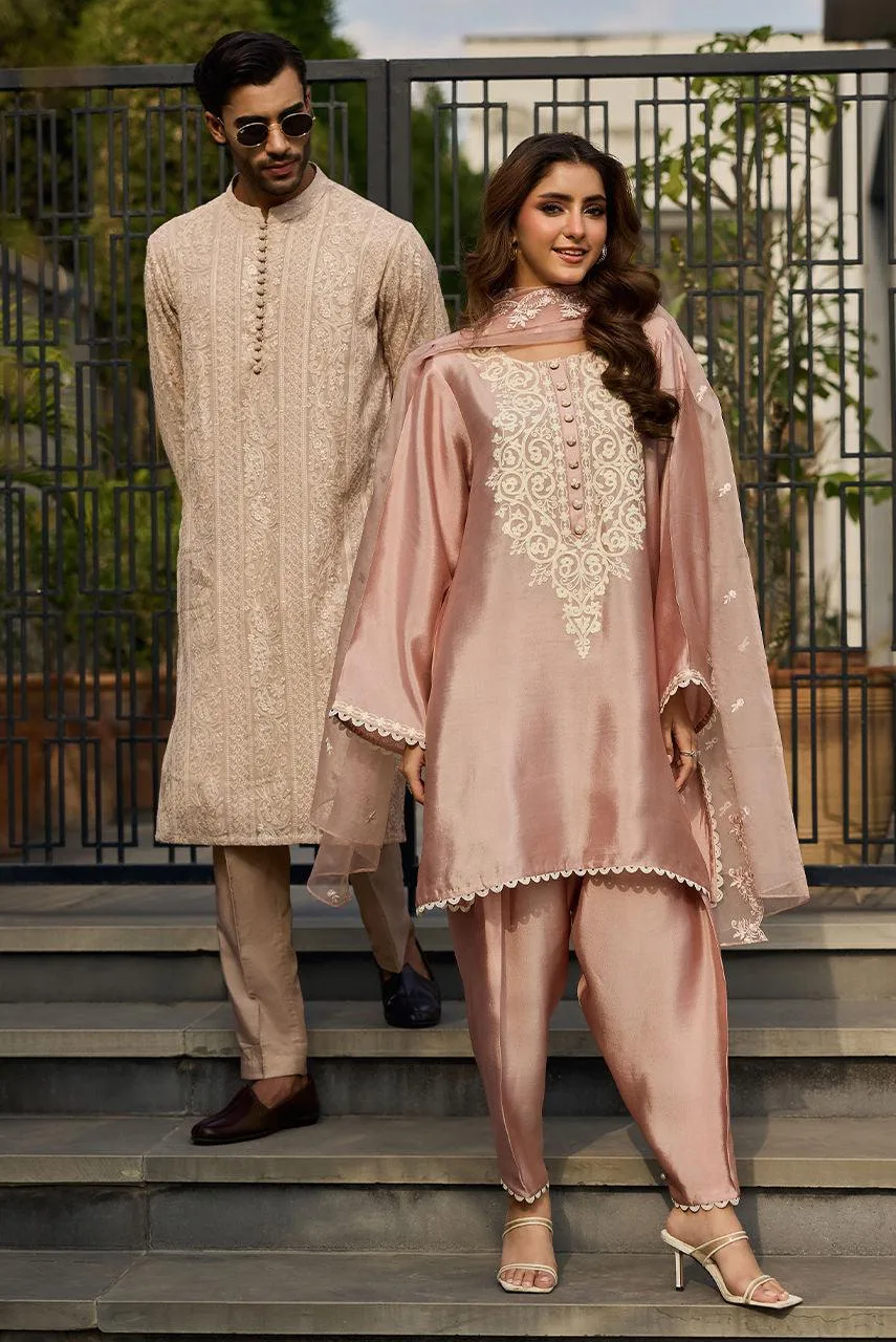 Deepak Perwani Eid Edit Pink Organza – view 4 – Poshaq